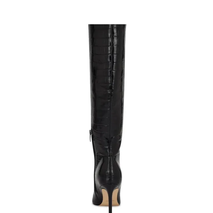 Nine West Boots and Booties Women Richy Wide Calf Heeled Boots Black Croco Nine West Boots and Booties Women Richy Wide Calf Heeled Boots Black Croco