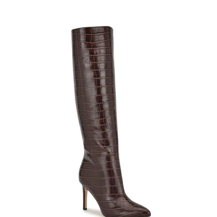 Nine West Boots and Booties Women Richy Wide Calf Heeled Boots Brown Croco Nine West Boots and Booties Women Richy Wide Calf Heeled Boots Brown Croco