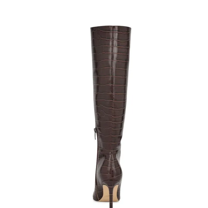 Nine West Boots and Booties Women Richy Wide Calf Heeled Boots Brown Croco Nine West Boots and Booties Women Richy Wide Calf Heeled Boots Brown Croco
