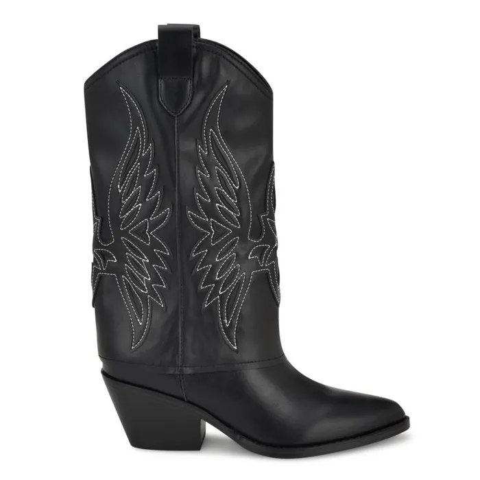 Nine West Boots and Booties Women Ringer Detailed Western Boots Black