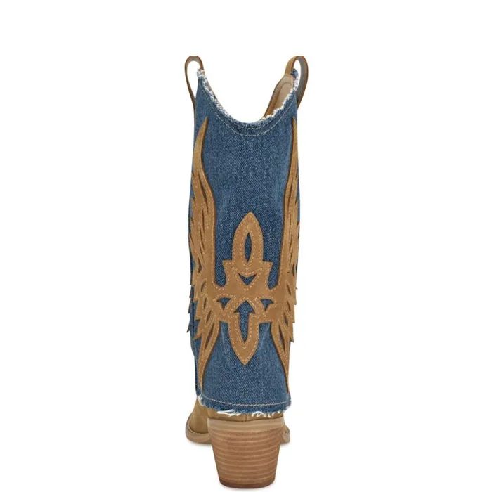Nine West Boots and Booties Women Ringer Detailed Western Boots Denimnatural Suede