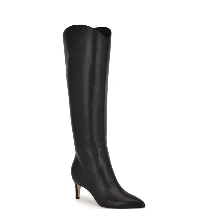 Nine West Boots and Booties Women Sirena Heeled Dress Boots Black Leather Nine West Boots and Booties Women Sirena Heeled Dress Boots Black Leather