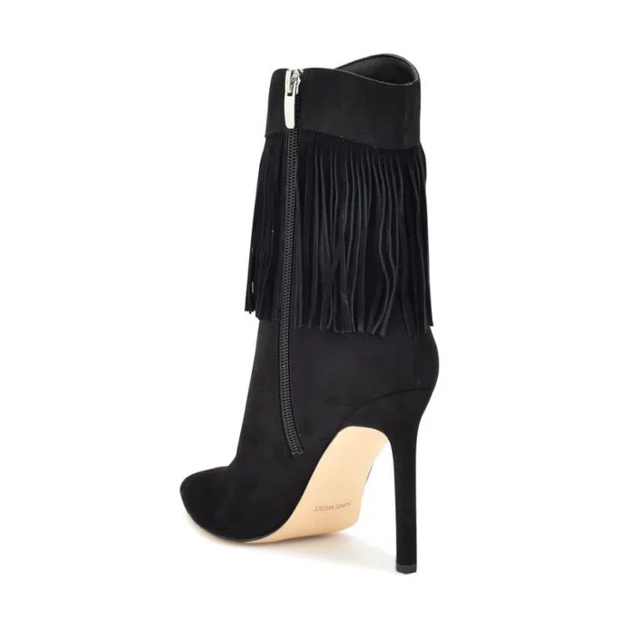 Nine West Boots and Booties Women Tries Heeled Fringe Booties Black Suede Nine West Boots and Booties Women Tries Heeled Fringe Booties Black Suede
