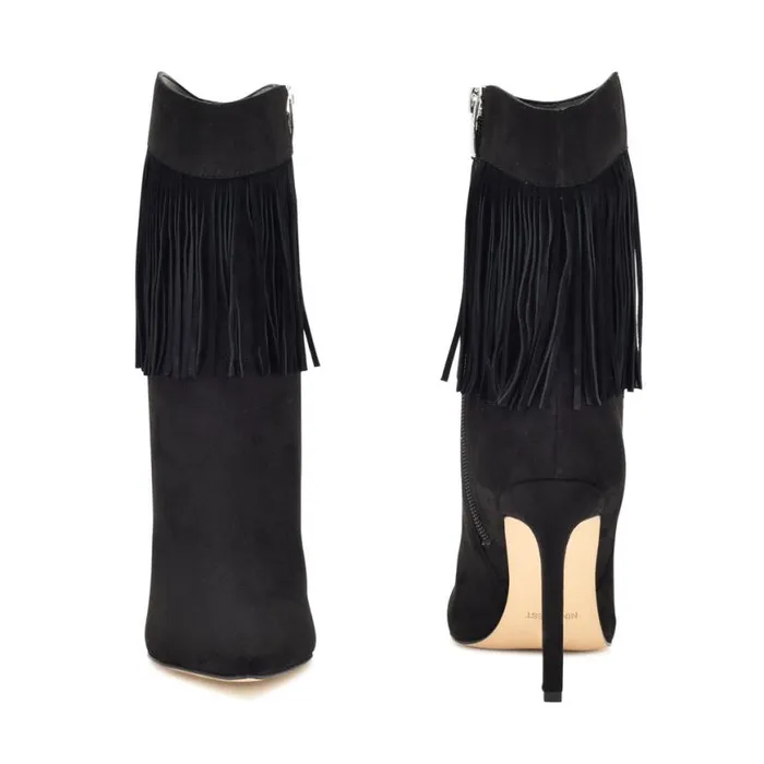 Nine West Boots and Booties Women Tries Heeled Fringe Booties Black Suede Nine West Boots and Booties Women Tries Heeled Fringe Booties Black Suede