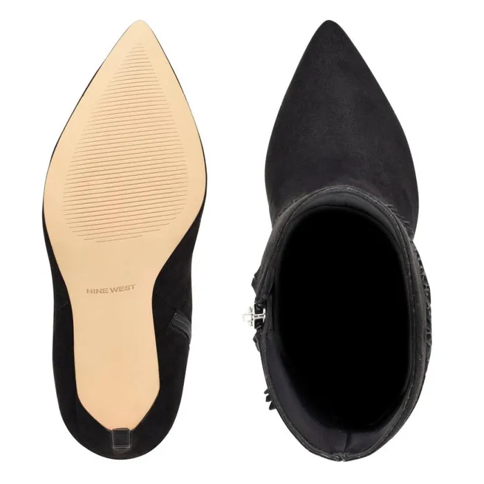 Nine West Boots and Booties Women Tries Heeled Fringe Booties Black Suede Nine West Boots and Booties Women Tries Heeled Fringe Booties Black Suede
