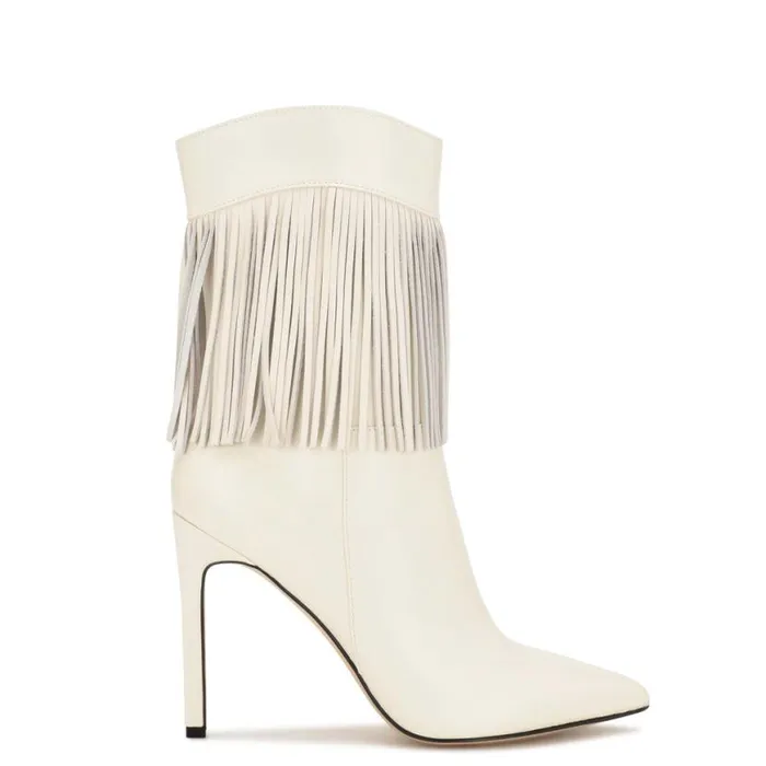 Nine West Boots and Booties Women Tries Heeled Fringe Booties Chic Cream