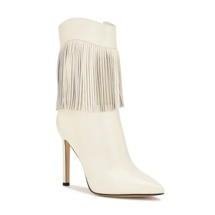 Nine West Boots and Booties Women Tries Heeled Fringe Booties Chic Cream Nine West Boots and Booties Women Tries Heeled Fringe Booties Chic Cream