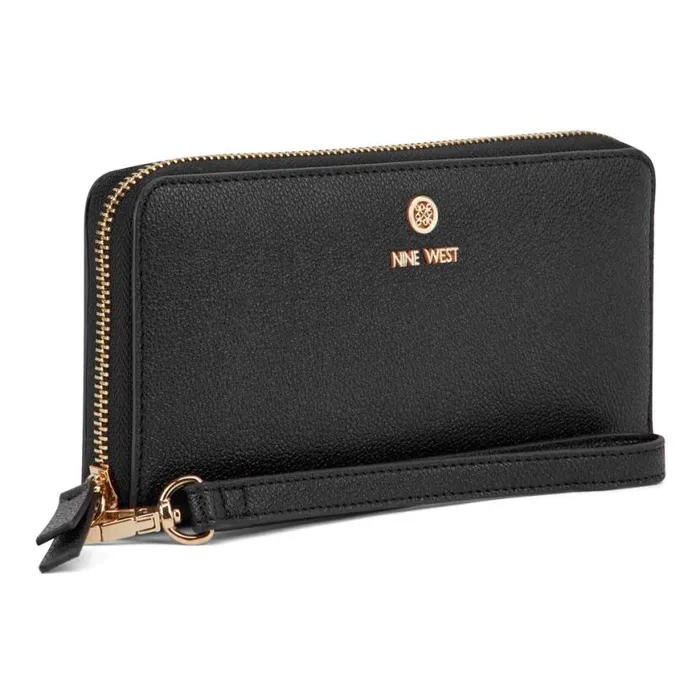 Nine West Clutches and Wallets Women Lockup 9S Zip Around With Wristlet Black Micro Pebble Nine West Clutches and Wallets Women Lockup 9S Zip Around With Wristlet Black Micro Pebble