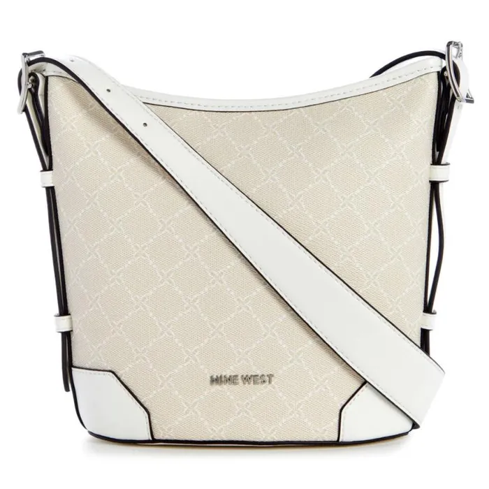 Nine West Crossbody Women Brooklyn Crossbody Bucket Cream Logo