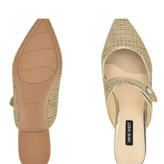 Nine West Flats Women Barbra Flat Mules Platino Raffia