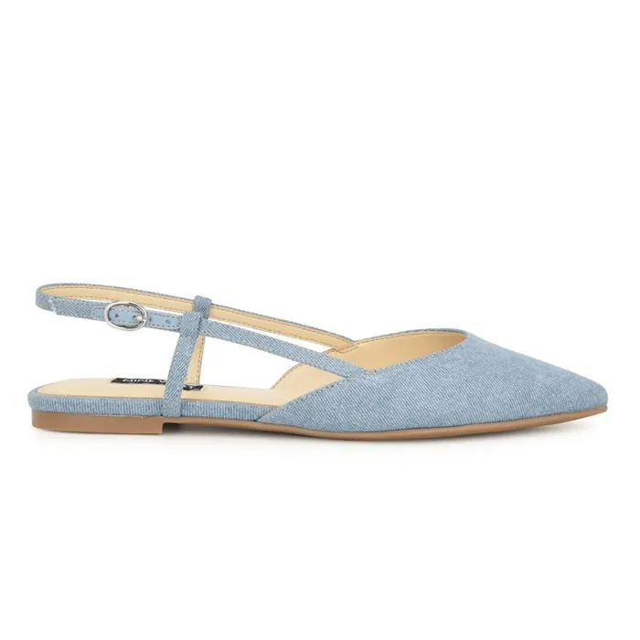 Nine West Flats Women Bircah Pointy Toe Flat Slingbacks Denim