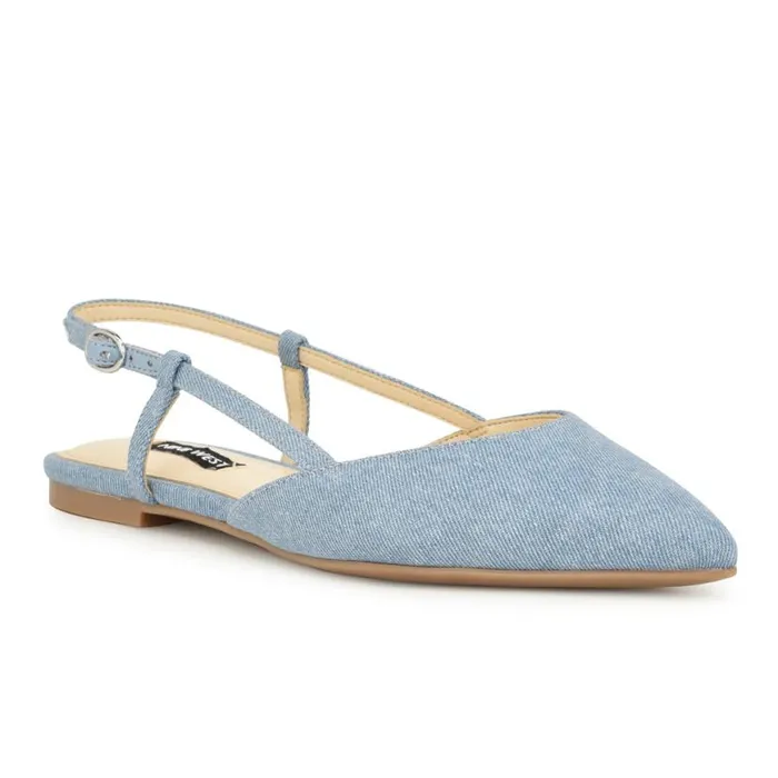 Nine West Flats Women Bircah Pointy Toe Flat Slingbacks Denim Nine West Flats Women Bircah Pointy Toe Flat Slingbacks Denim