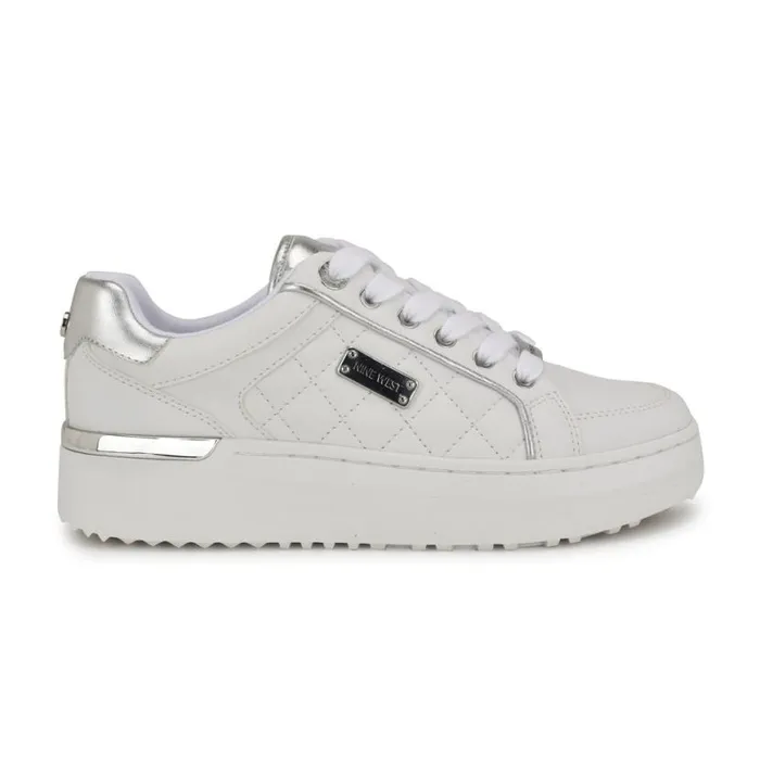 Nine West Flats Women Cafee LaceUp Platform Sneakers Whitesilver