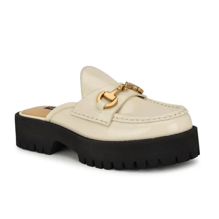 Nine West Flats Women Duntal Lugsole Loafer Mules Ivory