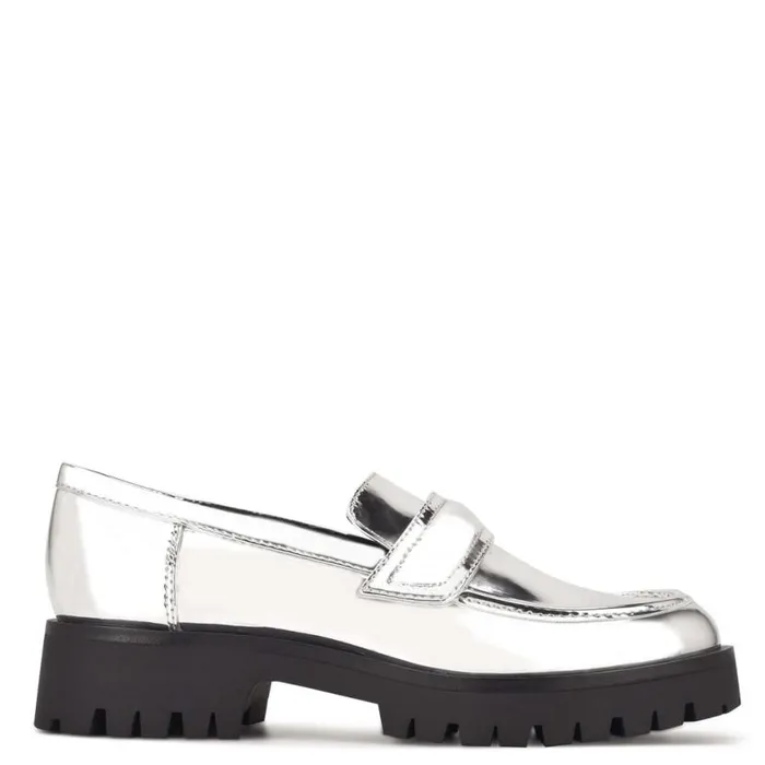 Nine West Flats Women Garren Lug Sole Loafers Silver