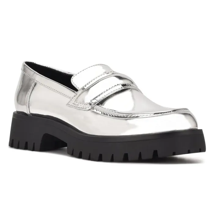 Nine West Flats Women Garren Lug Sole Loafers Silver Nine West Flats Women Garren Lug Sole Loafers Silver