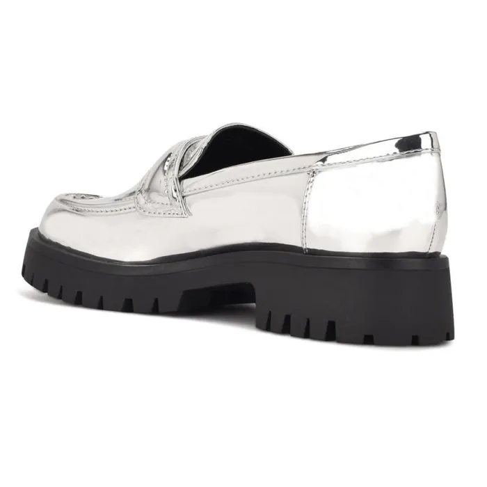 Nine West Flats Women Garren Lug Sole Loafers Silver Nine West Flats Women Garren Lug Sole Loafers Silver
