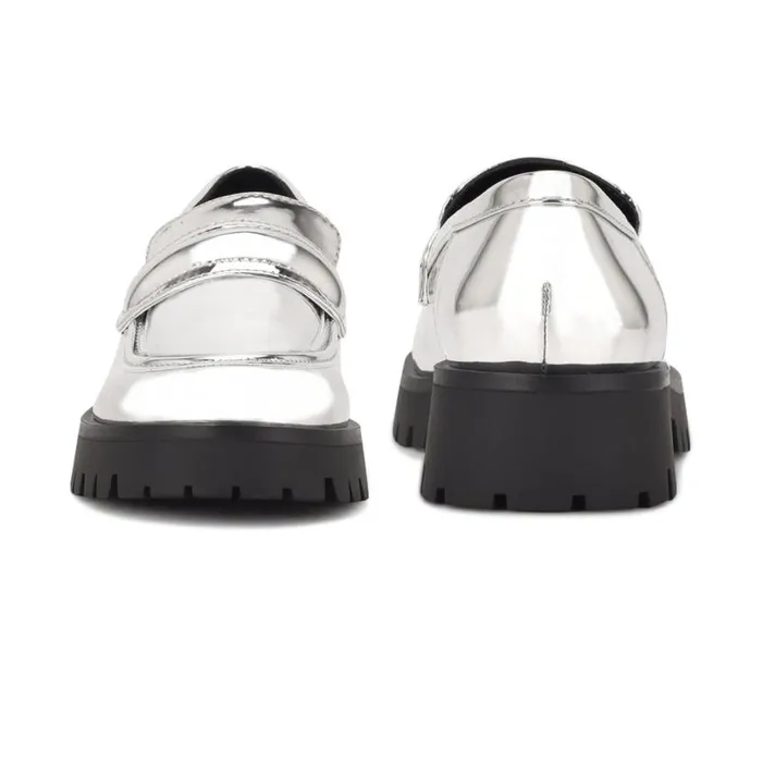 Nine West Flats Women Garren Lug Sole Loafers Silver Nine West Flats Women Garren Lug Sole Loafers Silver