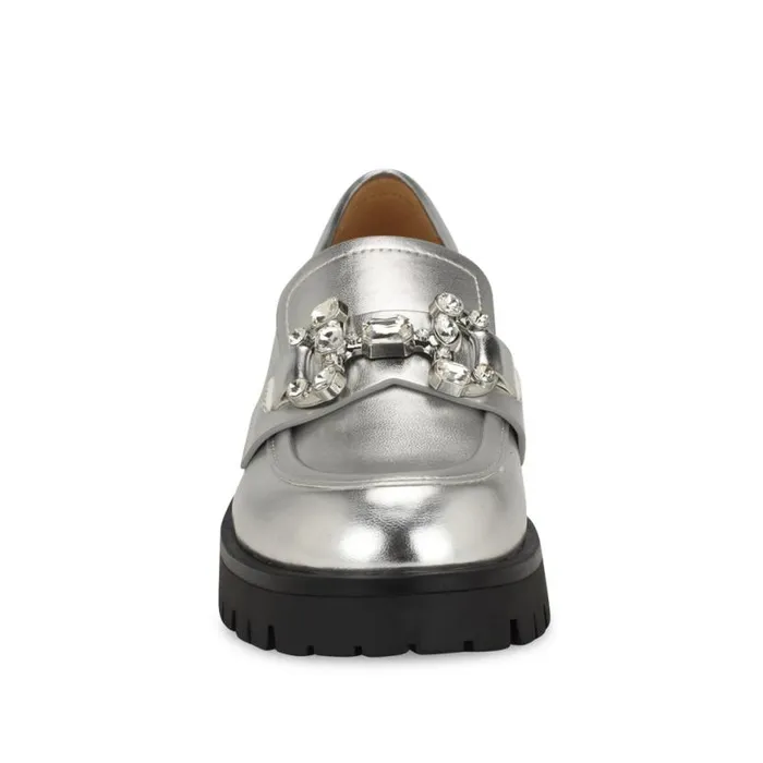 Nine West Flats Women Glammy Lugsole Loafers Silver Nine West Flats Women Glammy Lugsole Loafers Silver