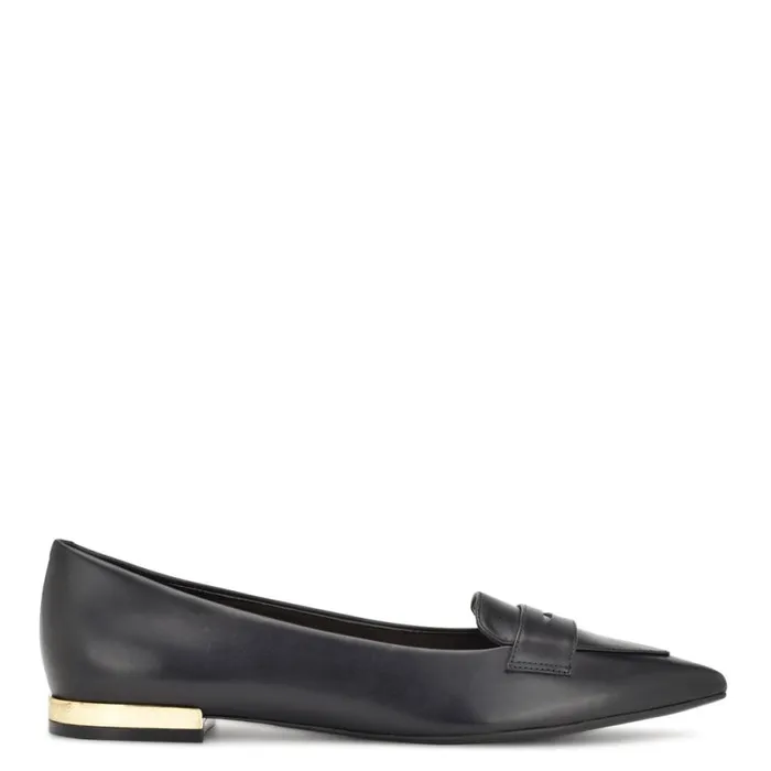 Nine West Flats Women Lallin Pointy Toe Loafers Black Leather