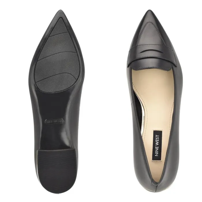 Nine West Flats Women Lallin Pointy Toe Loafers Black Leather Nine West Flats Women Lallin Pointy Toe Loafers Black Leather
