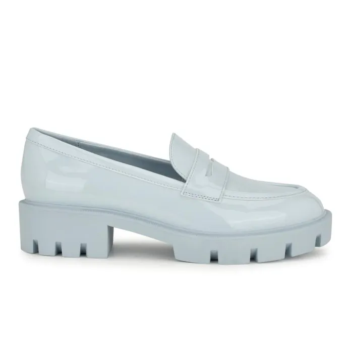 Nine West Flats Women Maibel SlipOn Loafers Light Blue Patent