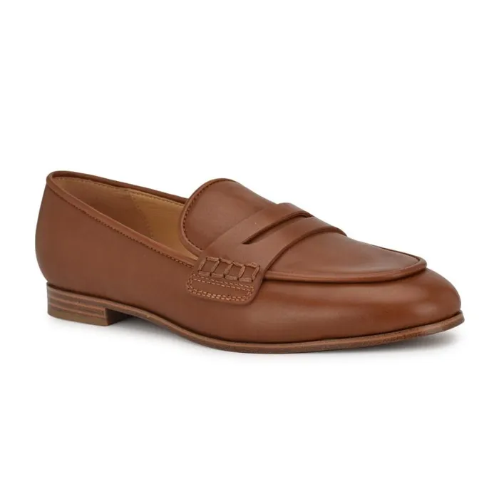 Nine West Flats Women Manner Casual Loafers Dark Natural Leather Nine West Flats Women Manner Casual Loafers Dark Natural Leather