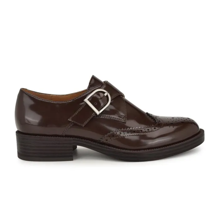 Nine West Flats Women Smythe Monk Strap Loafers Dark Brown Patent