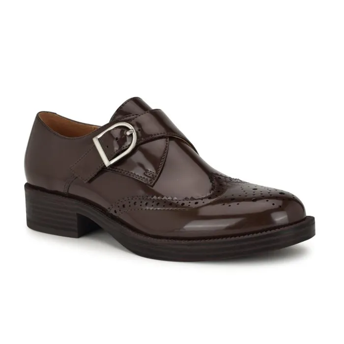 Nine West Flats Women Smythe Monk Strap Loafers Dark Brown Patent
