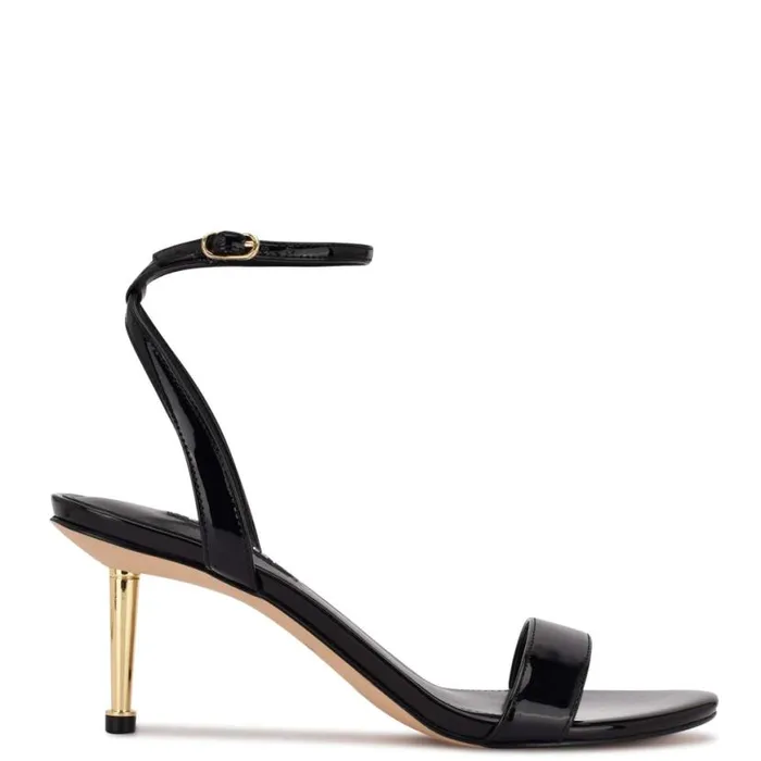 Nine West Heels Women Anny Ankle Strap Heeled Sandals Black Patent