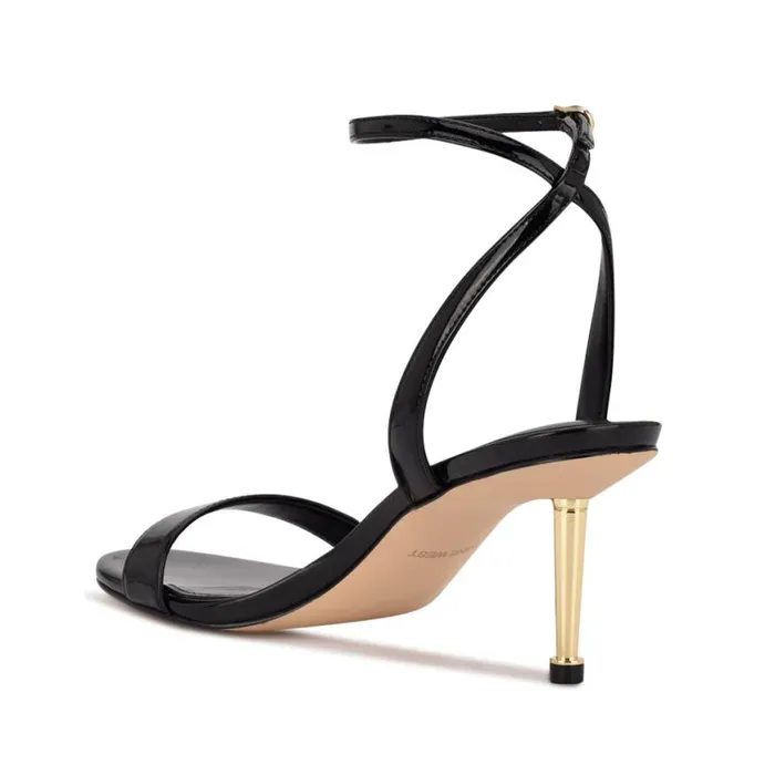 Nine West Heels Women Anny Ankle Strap Heeled Sandals Black Patent