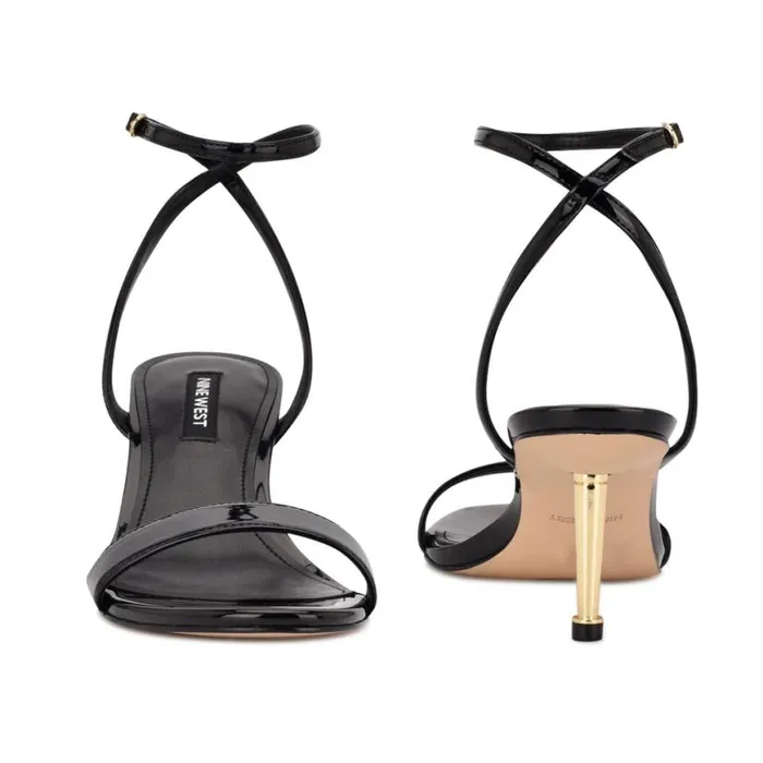 Nine West Heels Women Anny Ankle Strap Heeled Sandals Black Patent