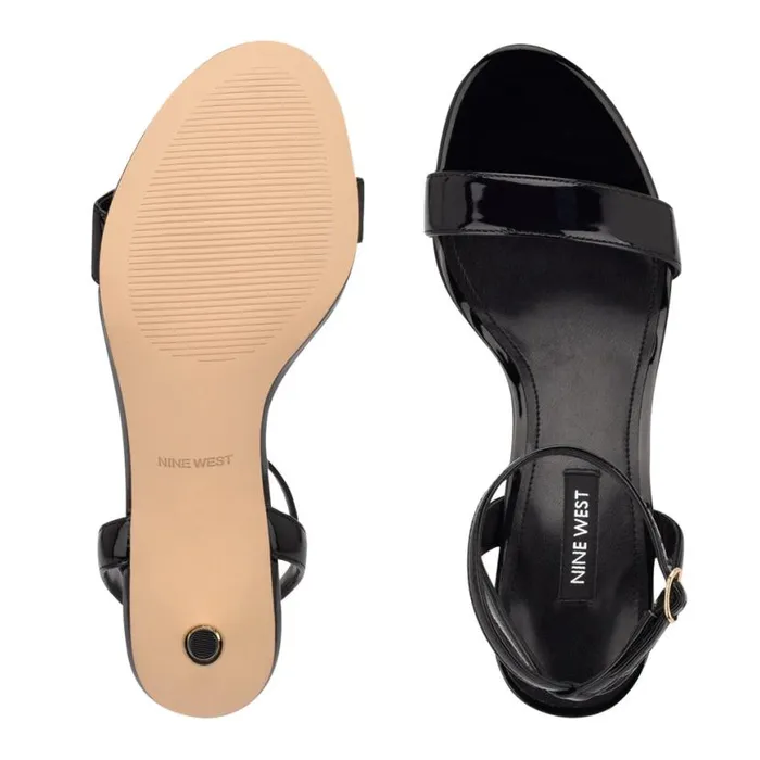 Nine West Heels Women Anny Ankle Strap Heeled Sandals Black Patent