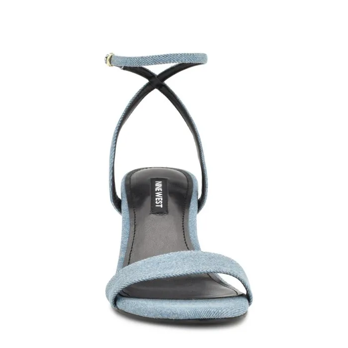 Nine West Heels Women Anny Ankle Strap Heeled Sandals Blue Denim Fabric Nine West Heels Women Anny Ankle Strap Heeled Sandals Blue Denim Fabric