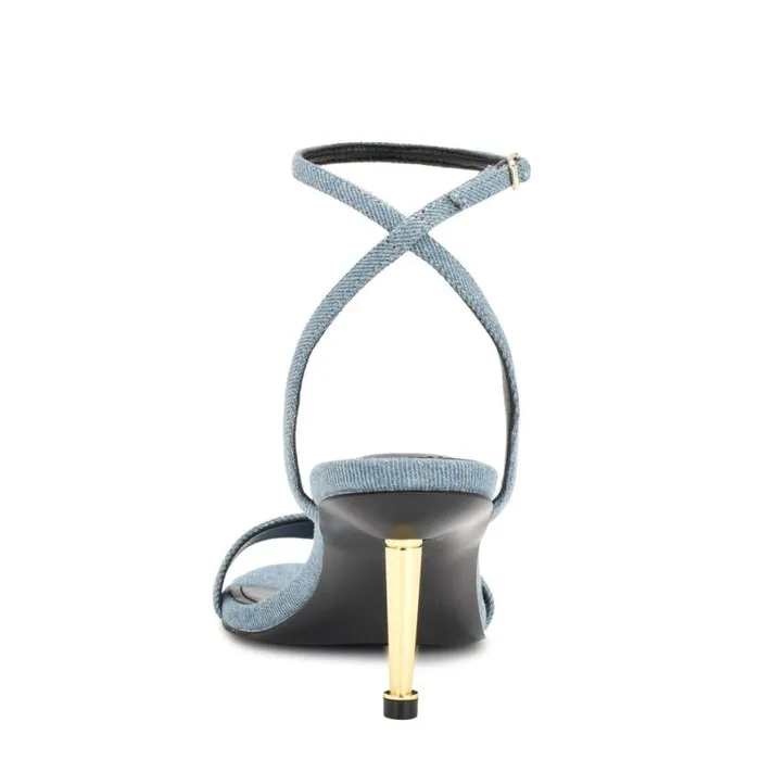 Nine West Heels Women Anny Ankle Strap Heeled Sandals Blue Denim Fabric Nine West Heels Women Anny Ankle Strap Heeled Sandals Blue Denim Fabric