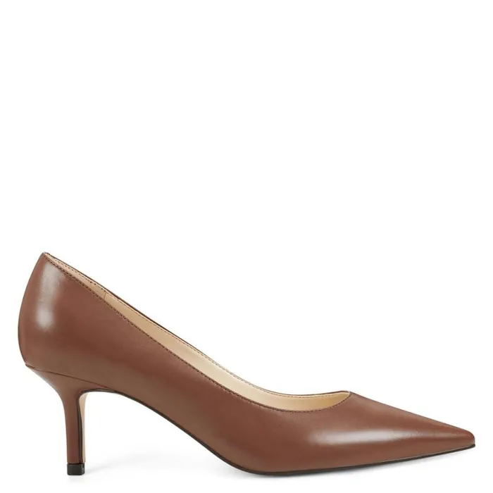 Nine West Heels Women Arlene Pointy Toe Pumps Dark Brown Leather
