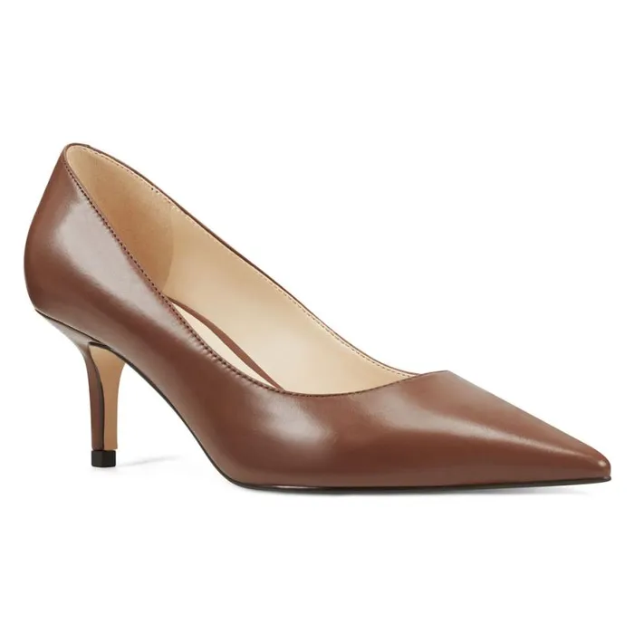 Nine West Heels Women Arlene Pointy Toe Pumps Dark Brown Leather