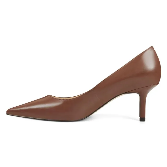 Nine West Heels Women Arlene Pointy Toe Pumps Dark Brown Leather