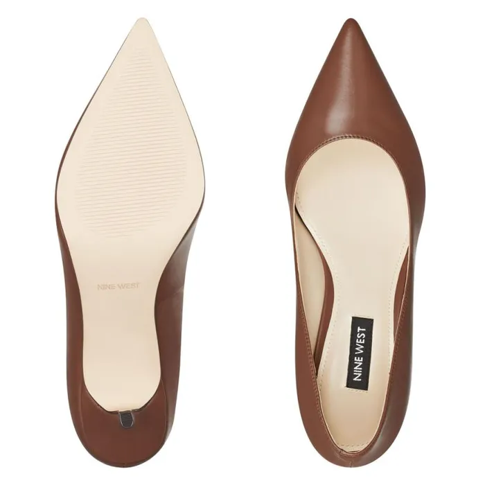 Nine West Heels Women Arlene Pointy Toe Pumps Dark Brown Leather