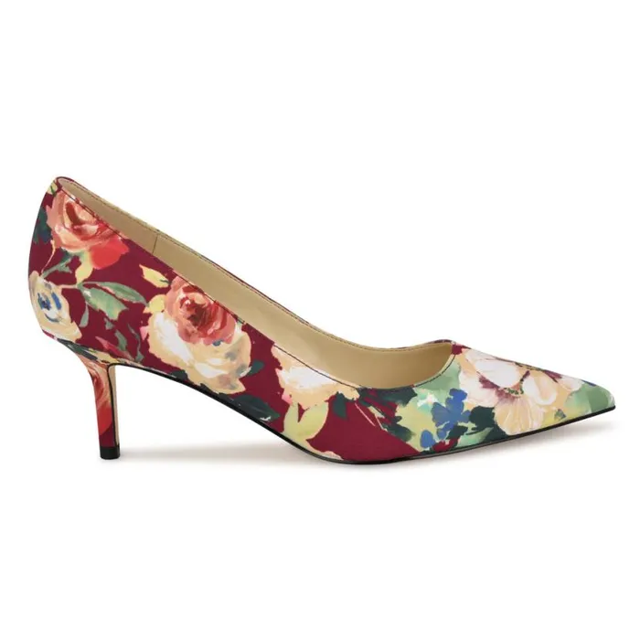 Nine West Heels Women Arlene Pointy Toe Pumps Dark Red Floral