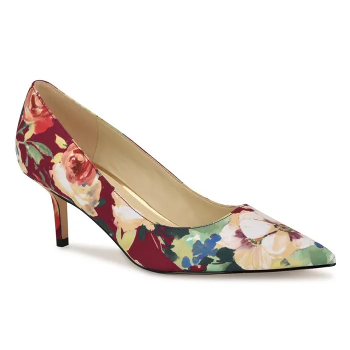 Nine West Heels Women Arlene Pointy Toe Pumps Dark Red Floral