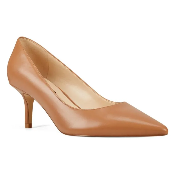 Nine West Heels Women Arlene Pointy Toe Pumps Tan Leather