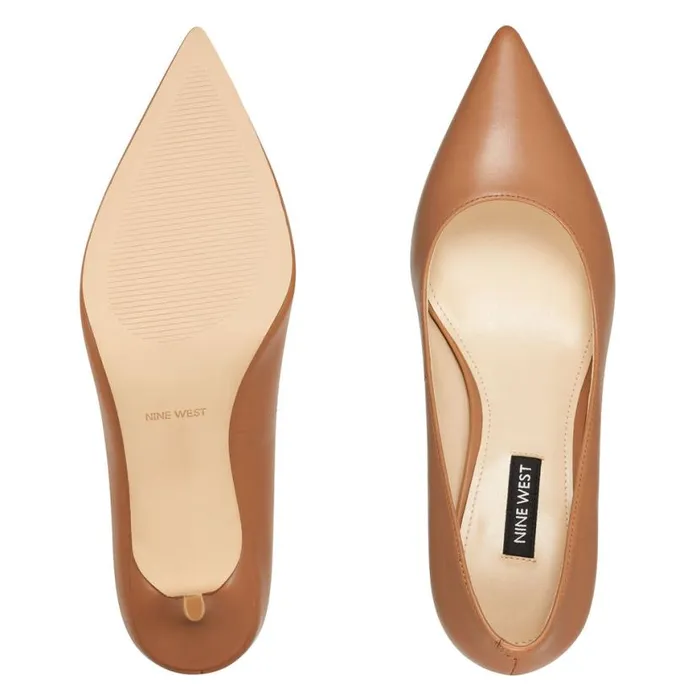 Nine West Heels Women Arlene Pointy Toe Pumps Tan Leather