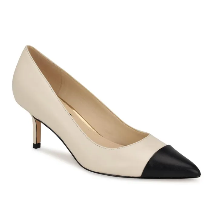 Nine West Heels Women Avaite Cap Toe Pumps Ivory Leather Nine West Heels Women Avaite Cap Toe Pumps Ivory Leather