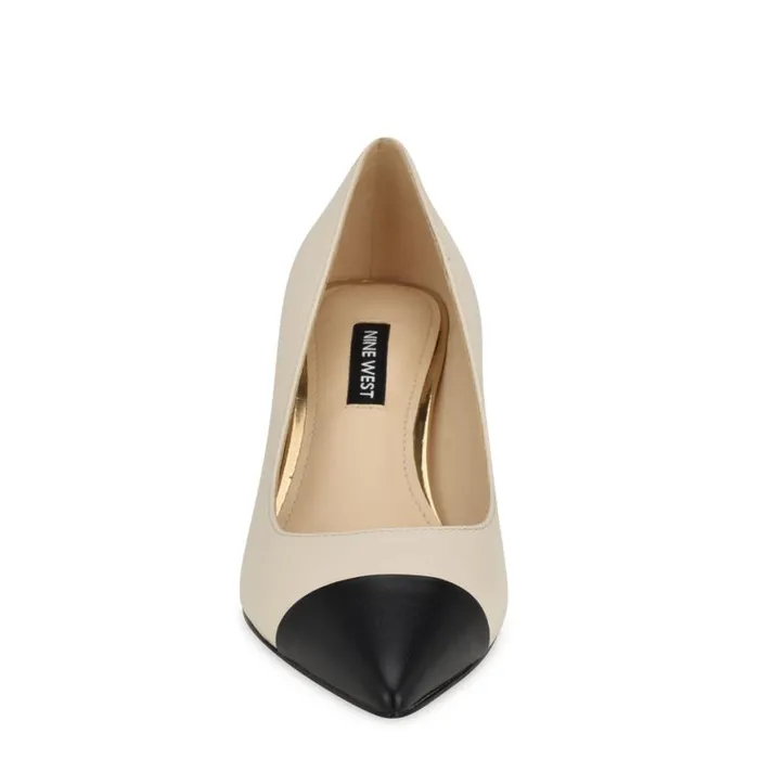 Nine West Heels Women Avaite Cap Toe Pumps Ivory Leather Nine West Heels Women Avaite Cap Toe Pumps Ivory Leather