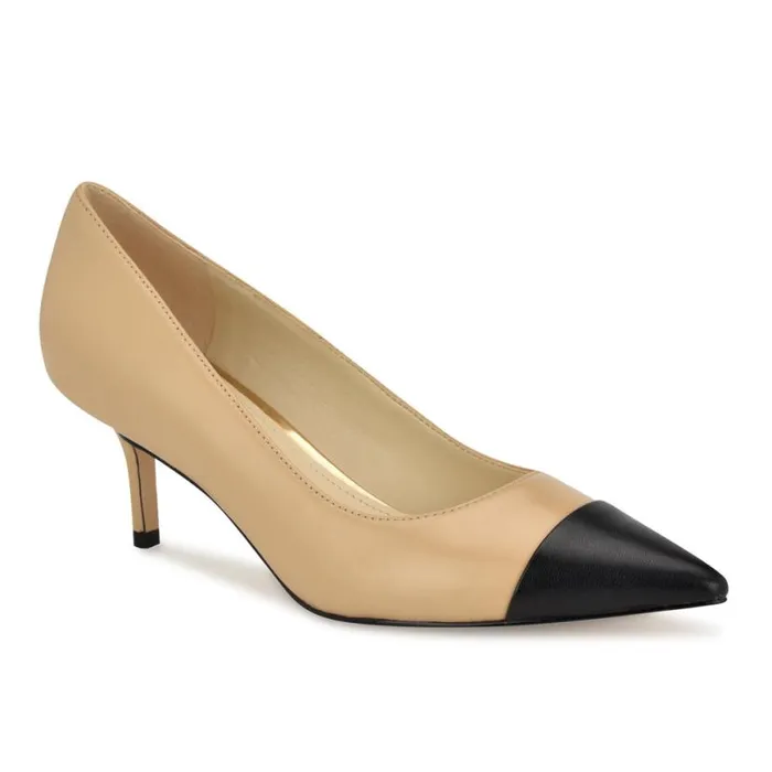 Nine West Heels Women Avaite Cap Toe Pumps Natural Leather Nine West Heels Women Avaite Cap Toe Pumps Natural Leather
