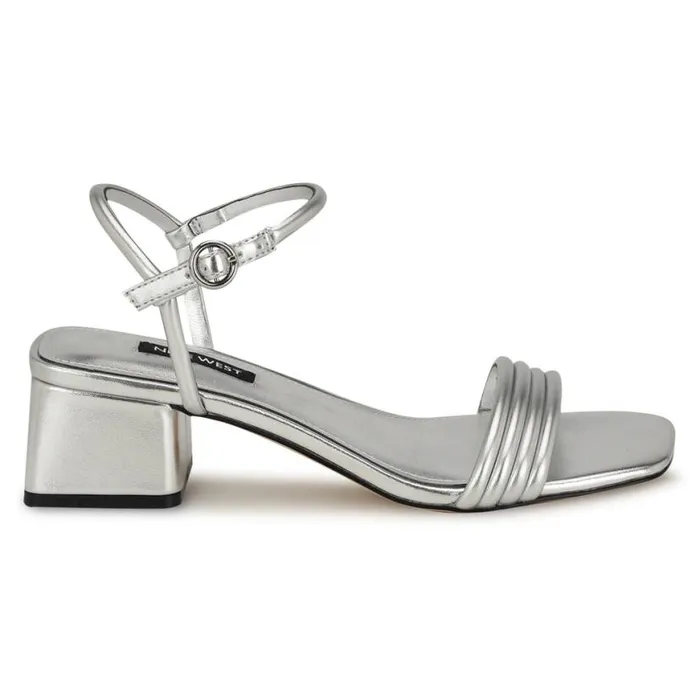 Nine West Heels Women Bernise Block Heel Sandals Silver