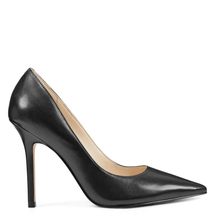 Nine West Heels Women Bliss Pointy Toe Pumps Black Leather