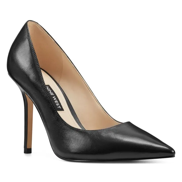 Nine West Heels Women Bliss Pointy Toe Pumps Black Leather Nine West Heels Women Bliss Pointy Toe Pumps Black Leather