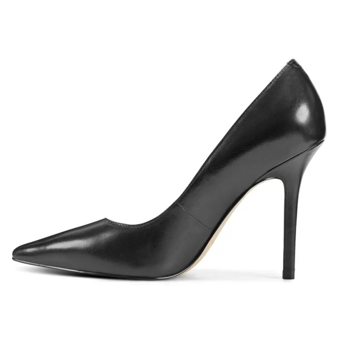 Nine West Heels Women Bliss Pointy Toe Pumps Black Leather Nine West Heels Women Bliss Pointy Toe Pumps Black Leather
